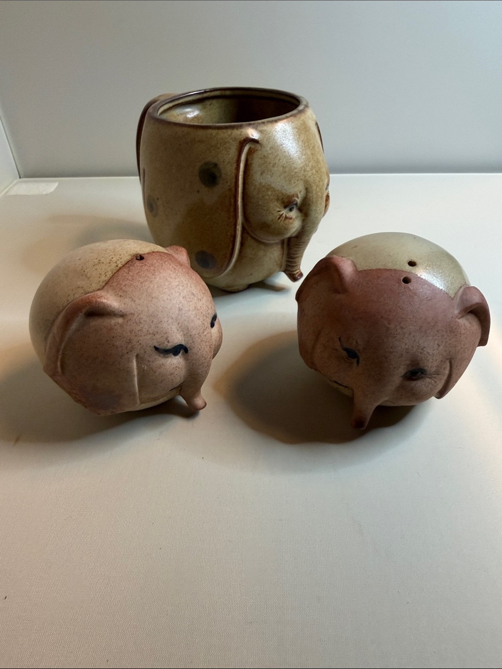1970s Japanese stoneware mug and S&P shakers